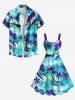 Robe débardeur trapèze hawaïenne grande taille à imprimé paysage marin ombré et fleurs de cocotier - Bleu L