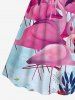 Plus Size Flamingo Flower Leaf Fish Print Hawaii Cinched A Line Dress -  
