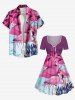 Plus Size Flamingo Flower Leaf Fish Print Hawaii Cinched A Line Dress -  