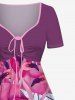 Plus Size Flamingo Flower Leaf Fish Print Hawaii Cinched A Line Dress -  