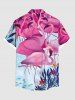Chemise hawaïenne grande taille à imprimé flamant rose, fleur, feuille, poisson, boutonnée et poche pour homme - Rouge XL