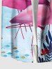 Chemise hawaïenne grande taille à imprimé flamant rose, fleur, feuille, poisson, boutonnée et poche pour homme - Rouge 6XL