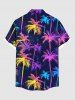 Plus Size Colorful Coconut Tree Print Hawaii Button Pocket Shirt For Men -  