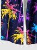 Plus Size Colorful Coconut Tree Print Hawaii Button Pocket Shirt For Men -  