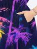 Plus Size Colorful Coconut Tree Print Hawaii Split Pocket A Line Midi Dress -  