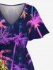 Plus Size Colorful Coconut Tree Print Hawaii Split Pocket A Line Midi Dress -  