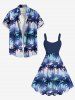Plus Size Coconut Tree Ombre Striped Print Hawaii A Line Tank Dress -  