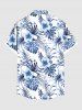 Chemise Imprimé à Feuilles et Fleurs Tropicales Grande Taille avec Poche pour Homme - Bleu clair L