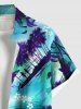 Chemise hawaïenne grande taille à imprimé floral de cocotier et paysage marin ombré pour homme - Bleu clair 3XL