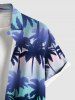 Plus Size Coconut Tree Ombre Striped Print Hawaii Button Pocket Shirt For Men -  