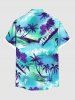 Plus Size Coconut Tree Flower Ombre Seascape Print Hawaii Button Pocket Shirt For Men -  