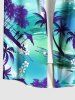 Plus Size Coconut Tree Flower Ombre Seascape Print Hawaii Button Pocket Shirt For Men -  
