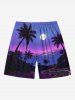 Short de Plage Imprimé Cocotiers Lune et Paysage Marin Grande Taille pour Hommes - Pourpre  8XL