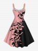 Robe Bretelle Bouclée Contrastée Imprimée en Blocs de Couleurs de Grande Taille - Rose clair XS