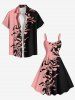 Robe Bretelle Bouclée Contrastée Imprimée en Blocs de Couleurs de Grande Taille - Rose clair XS