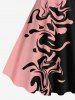 Robe Bretelle Bouclée Contrastée Imprimée en Blocs de Couleurs de Grande Taille - Rose clair XS