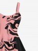 Robe Bretelle Bouclée Contrastée Imprimée en Blocs de Couleurs de Grande Taille - Rose clair XS