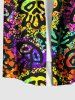 Plus Size Colorful Skulls Paint Splatter Print Buttons Pocket Shirt For Men -  