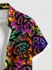 Plus Size Colorful Skulls Paint Splatter Print Buttons Pocket Shirt For Men -  