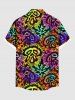Plus Size Colorful Skulls Paint Splatter Print Buttons Pocket Shirt For Men -  