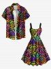 Plus Size Colorful Skulls Paint Splatter Print Tank Dress -  