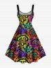Plus Size Colorful Skulls Paint Splatter Print Tank Dress -  