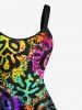 Plus Size Colorful Skulls Paint Splatter Print Tank Dress -  