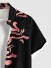 Plus Size Two Tone Contrast Colorblock Print Buttons Pocket Hawaii Shirt For Men -  