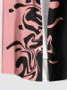 Plus Size Two Tone Contrast Colorblock Print Buttons Pocket Hawaii Shirt For Men -  