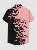 Plus Size Two Tone Contrast Colorblock Print Buttons Pocket Hawaii Shirt For Men -  