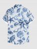 Chemise hawaïenne grande taille à imprimé poulpe, étoile de mer, coquillage, crabe, boutons et poches pour homme - Bleu L