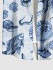 Plus Size Octopus Starfish Shell Crab Print Buttons Pocket Hawaii Shirt For Men -  