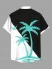 Plus Size Coconut Tree Colorblock Print Buttons Pocket Hawaii Shirt For Men -  