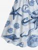Plus Size Octopus Starfish Shell Crab Print Cinched Hawaii Dress -  