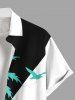Chemise Décontractée en Blocs de Couleurs Arbre de Noix de Coco Imprimé Grande Taille avec Poche - Noir 6XL
