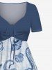Robe hawaïenne cintrée grande taille à imprimé poulpe, étoile de mer, coquillage et crabe - Bleu 1X