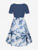 Robe hawaïenne cintrée grande taille à imprimé poulpe, étoile de mer, coquillage et crabe - Bleu 5X