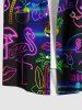 Plus Size Coconut Tree Flamingo Juice Sun Neon Print Buttons Pocket Hawaii Shirt For Men -  