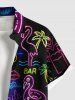 Plus Size Coconut Tree Flamingo Juice Sun Neon Print Buttons Pocket Hawaii Shirt For Men -  