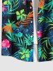 Chemise Imprimé à Fleurs et Feuilles Tropicales Grande Taille avec Boutons pour Homme - Noir 3XL