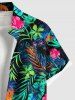 Chemise Imprimé à Fleurs et Feuilles Tropicales Grande Taille avec Boutons pour Homme - Noir 4XL