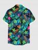 Chemise Imprimé à Fleurs et Feuilles Tropicales Grande Taille avec Boutons pour Homme - Noir 4XL