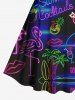 Robe Hawaïen Vintage Néon Flamant et Jus de Coco Imprimés de Grande Taille - Noir L