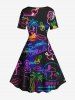 Plus Size Coconut Tree Flamingo Juice Sun Neon Print Vintage Hawaii Dress -  