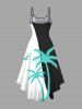 Plus Size Coconut Tree Colorblock Print High Low Hawaii Cami Dress -  