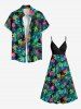 Plus Size Tropical Leaf Flowers Print Surplice Hawaii Cami Dress -  