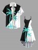 Plus Size Coconut Tree Colorblock Print High Low Hawaii Cami Dress -  