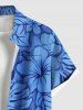 Chemise Décontractée Fleur Feuille D'Hibiscus et Feuille Tropicale Imprimés de Grande Taille avec Poche - Bleu Ciel 2XL