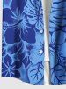 Chemise Décontractée Fleur Feuille D'Hibiscus et Feuille Tropicale Imprimés de Grande Taille avec Poche - Bleu Ciel 2XL
