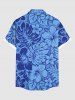 Chemise Décontractée Fleur Feuille D'Hibiscus et Feuille Tropicale Imprimés de Grande Taille avec Poche - Bleu Ciel 2XL